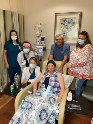 cancer patient with family and nurses
